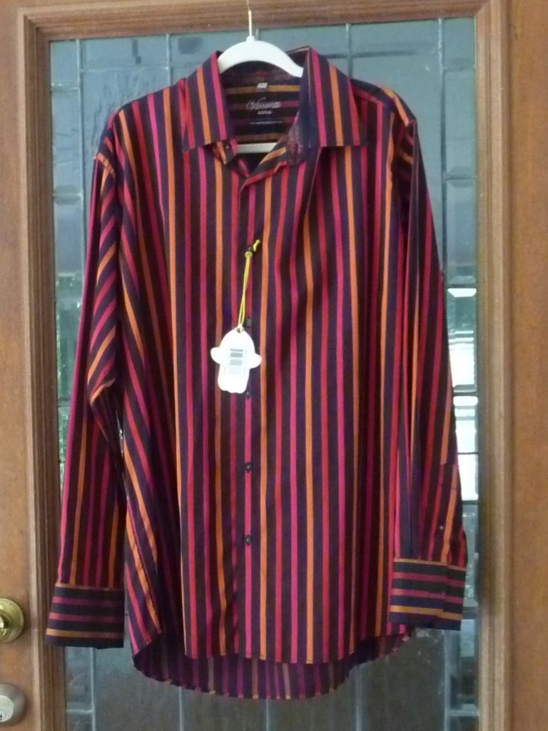 Visconti Size Xxl Red Black Stripe Mercerized Cotton Dress Shirt — image 3 of 8